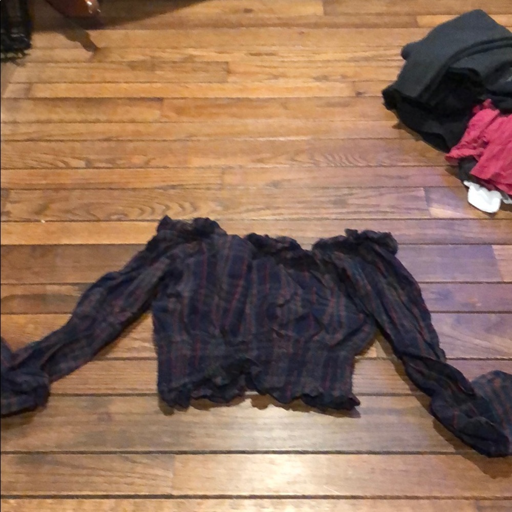 Plaid off the shoulder top